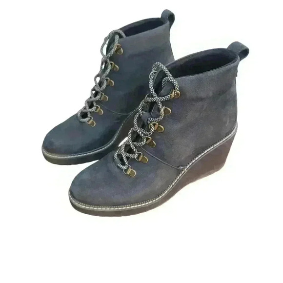 Toms Shoes - TOMS Womens Melrose Black Lace Up Nubuck Ankle Wedge Boots Size 8-1/2